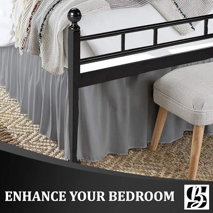 SKY BEDDINGS - Queen Size Ruffled Bed Skirt with Split Corners - 14 Inch Drop Dust Ruffle Bed Skirt with Platform Three Sided Coverage - 100% Microfiber, Light Grey