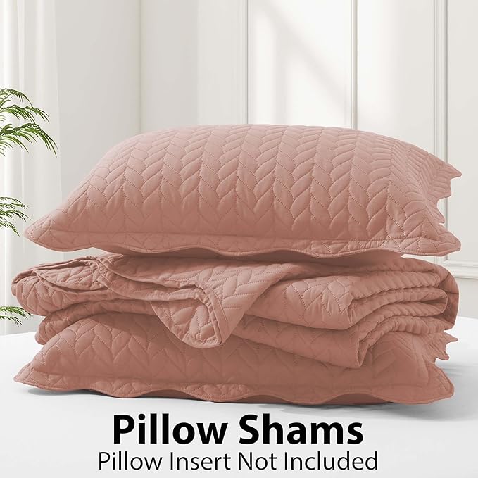 IR Imperial Rooms Twin Quilt Bedding Set Size (68” x 86”) + 1 Pillow Shams (20” x 26” + 2”) - 2 Pcs All Season Lightweight Reversible Microfiber Coverlet Embossed Quilt Bedspread (Peach/Baby Pink)