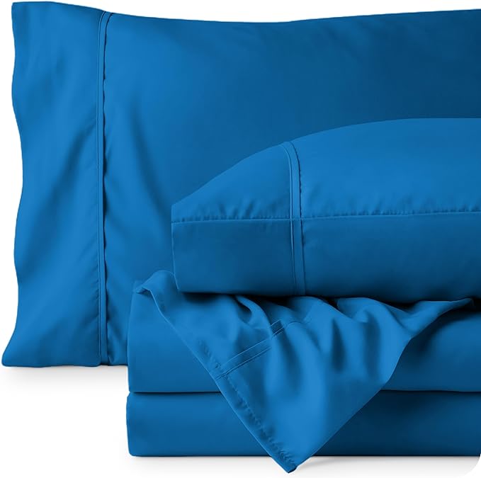 Bare Home King Sheet Set - Luxury 1800 Ultra-Soft Microfiber King Bed Sheets - Double Brushed - Deep Pockets - Easy Fit - 4 Piece Set - Bedding Sheets & Pillowcases (King, Medium Blue)