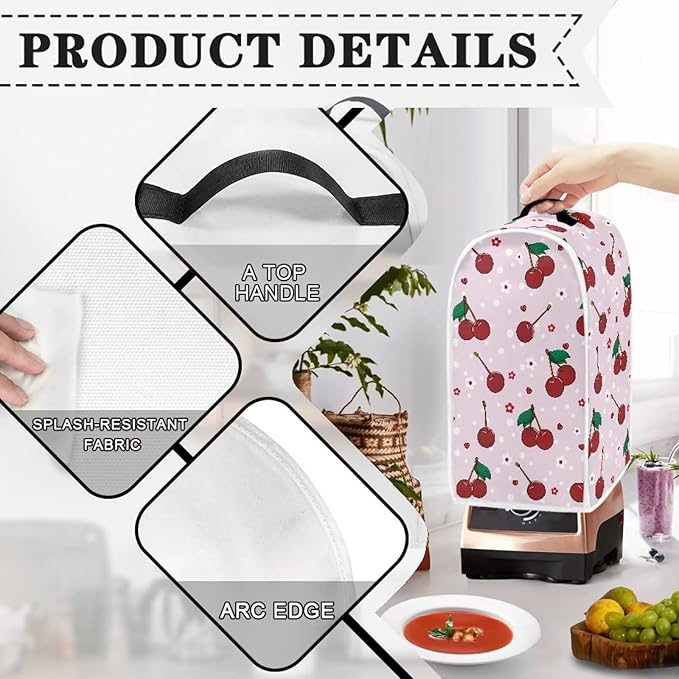 Blender Covers for Kitchen, Stand Mixer or Coffee Maker Appliance Dust Covers with Handle for Home Kitchen Decor, Cherry Pattern