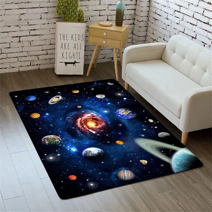 3D Universe Large Area Rugs for Bedroom Outer Space Planet Printed Floor Mats for Living Room Soft Carpets for Playroom Non-Shedding, 4'×6'