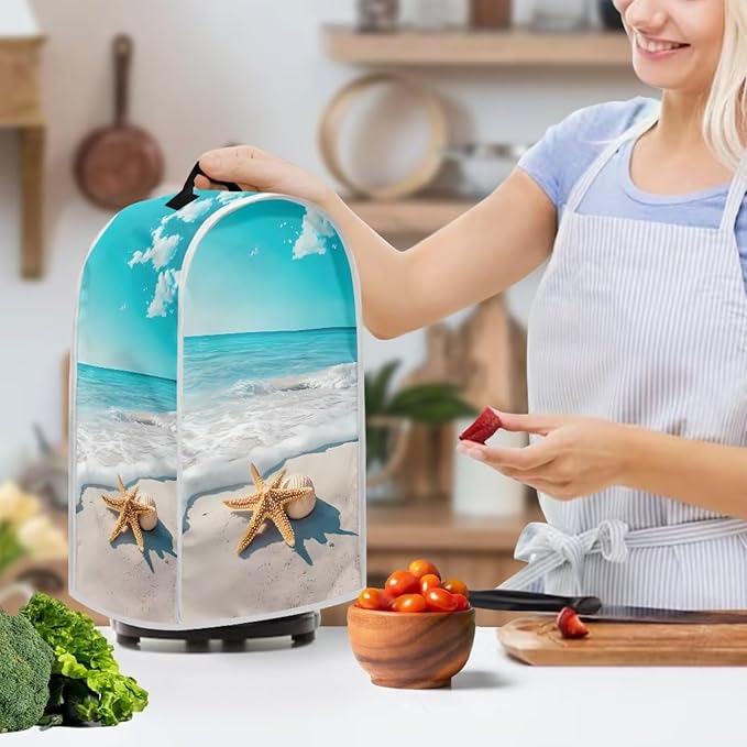 Beach Teal Blender Cover for Kitchen Countertop Starfish Small Appliance Dust Cover Kitchen Decor Food Processor Protector with Handle Blender Protection Accessories 2025