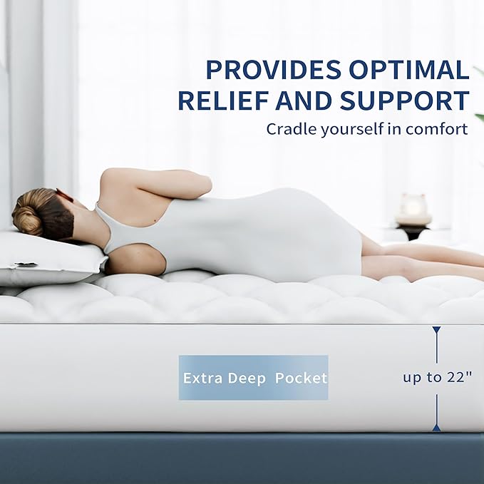 Sunflower Twin XL Mattress Pad, Hypoallergenic Cotton Mattress Cover College Dorm, 18-22" Extra Deep Pocket Quilted Protector, Breathable&Noiseless