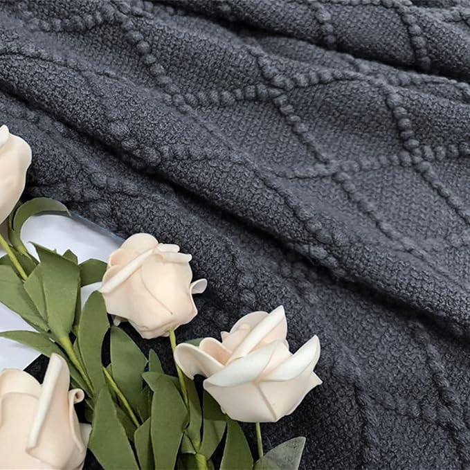 inhand Knit Graphite Grey Throw Blanket for Couch, Soft Living Room Home Decor Knitted Twin Size Blanket, Outdoor Lightweight Breathable Summer Blanket, Farmhouse Warm Woven Decorative, 60"x80"