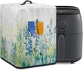 Insulated Air Fryer Kitchen Appliance Cover with Handle and Storage Pocket for Spoon/Cooking Utensils/Recipes, Easy Cleaning, Blue Green Floral