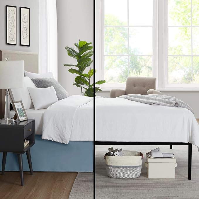 Nestl Stone Blue Bed Skirt King Size - King Bed Skirt 14 Inch Drop - Brushed Microfiber Bed Skirts - Hotel Quality Pleated Bed Skirt - Shrinkage & Fade Resistant