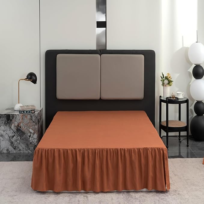 Terracotta Bed Skirt Full Size Ruffled Bed Skirt with Split Corners, Full Bed Skirt 12 Inch Drop, Full Size Bed Skirt Terracotta for Ruffled Bed Skirt with Split Corners, Bed Skirts Full Size