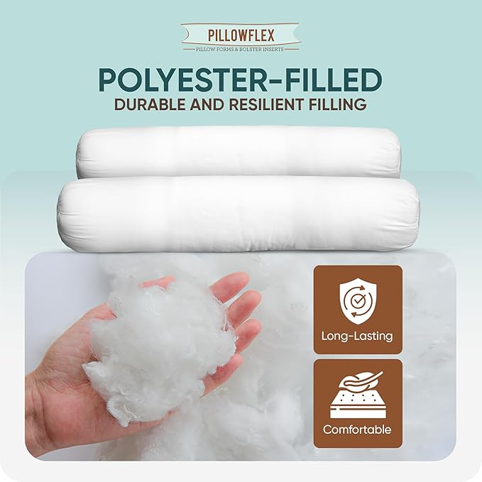 Pillowflex Bolster Pillow (8x32) - Round Roll Pillow Bolster Insert, Plush Polyester-Filled Insert for Decorative Shams, Odorless, Lint and Dust-Free Polyester Filling, No Lumps - (White)
