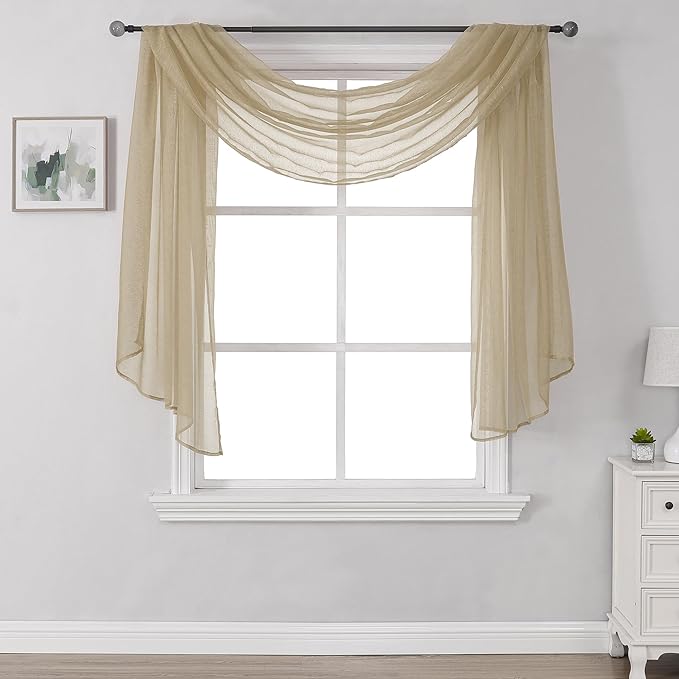 DONREN 144 Inches Long Window Scarf for Party - Luxury Soft Tan Semi Sheer Curtain Scarf Valance for Wedding (1 Panel,Taupe)