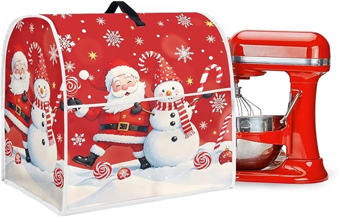 Santa Claus Mixer Cover for Kitchen Aid 6-8 Quart Stand Mixers, Universal Kitchen Appliance Dust Cover Washable Dustproof Cloth Cover with Pocket for Kitchenware Gift for Christmas