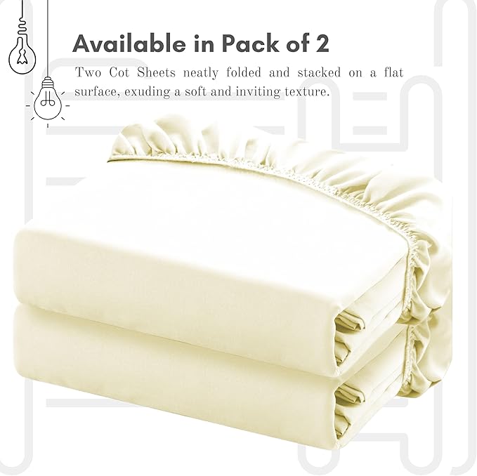 Lukeville's Cot Sheet 31" x 75", Daycare for Cot Size Mattress Sheets Pack of 2 Fitted Narrow Twin/Camp Bunk/Rvs Bunk/Trifold Mattress, Soft and PolyBlend Microfiber Cover for Toddler, Ivory