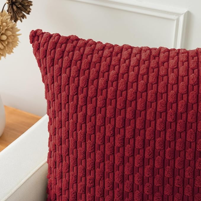 Kevin Textile 14x36 Inch Long Lumbar 1 Pack Boho Decorative Throw Pillow Cover Soft Striped Corduroy Rectangle Cushion Case Farmhouse Solid Color Accent for Living Room Couch Sofa Bed, Burgundy