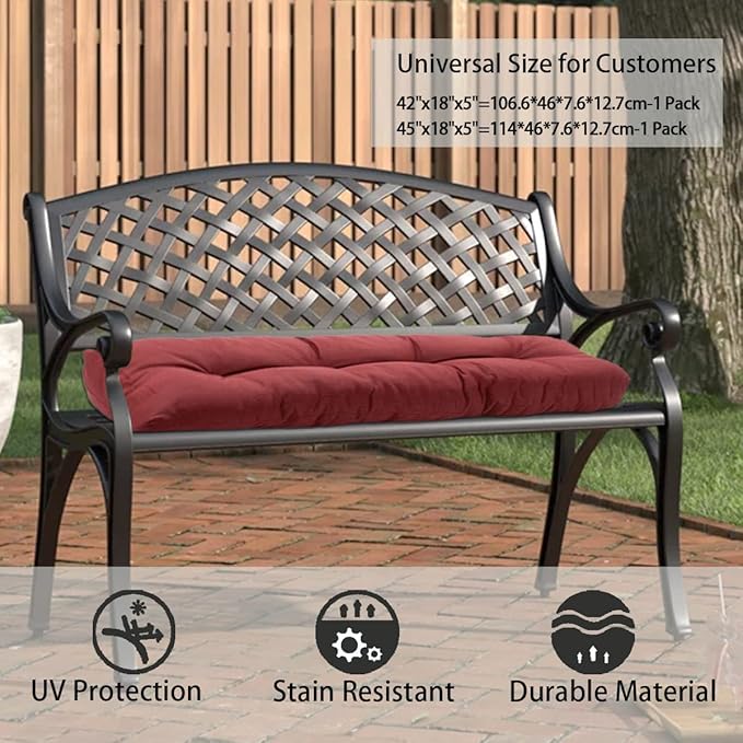 FUNHOME Outdoor Bench Cushion 42 x18 inch with Non-Slip Grips,Water Resistant Porch Swing Cushion,Bench Pillow Pads,Tufted Cushions for Patio Garden Furniture,42" Seat Cushions(Dark Red)