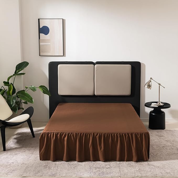 Brown Ruffled Bed Skirt - Full Size with Split Corners, 18 Inch Drop