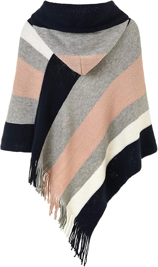 Ferand Women's Striped Poncho Sweater Cozy Knit Fringe Shawl Wraps for Fall Winter