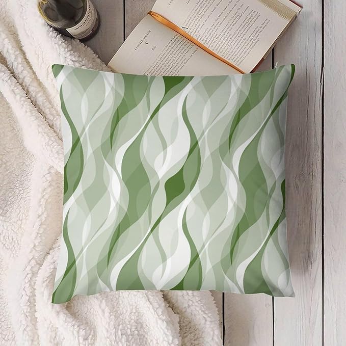 Green Throw Pillow Covers Modern Abstract Ombre Green Striped Decorations for Bedroom Living Room Farmhouse Sofa Pillows Bed Couch 22x22 Inch