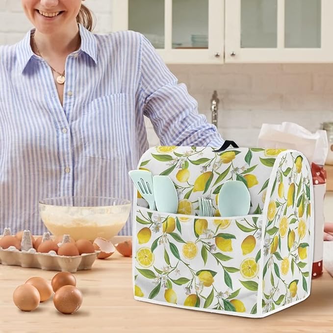 Stand Mixer Cover Compatible with Kitchen Aid Mixer, Cute Lemon Print Kitchen Appliance Dustproof Covers with Accessories Pockets, Fits All Tilt Head & Bowl Lift Models Mixers