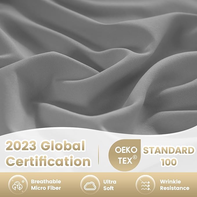 Twin Sheet Set - 3 Piece Silky Ultra Soft Breathable Bed Sheet Set, 16" Deep Pocket for Mattress, Hotel Luxury Twin Size Sheets & Wrinkle Free,Easy Care Cooling Bedding Sheets,Light Grey