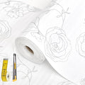 Shelf Liners for Kitchen Cabinets 12in x 30FT Non Adhesive Drawer Liner Sliver Floral Thickened Shelf Liner Paper Strong Non-Slip Easy to Clean for Tool Box Refrigerator with Knife and Tape Measure