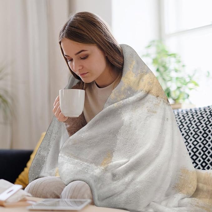 Fashion Gradient Blanket, Modern Abstract Baroque Grey Glod Painting Strokes Pattern Soft Warm Cozy Plush Flannel Covers for Livingroom Bedroom Couch Chair Camping Travel Home Decor Tapestry 30x40in