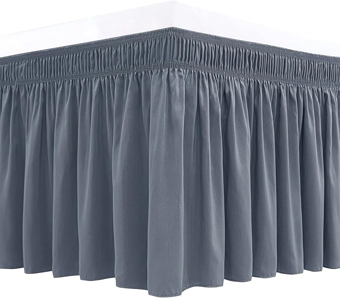 Biscaynebay Wrap Around Bed Skirts for Queen Beds 17" Long Drop, Dark Grey Adjustable Elastic Dust Ruffles Easy Fit Wrinkle & Fade Resistant Silky Luxurious Fabric Solid Machine Washable