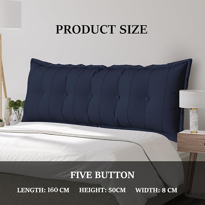 Large Bolster Reading Pillow King Backrest Positioning Support Pillow Daybed Cushion Headboard Pillows for Bed Bunk Sofa with Removable Cover, Dark Blue, 76x3x20 Inch