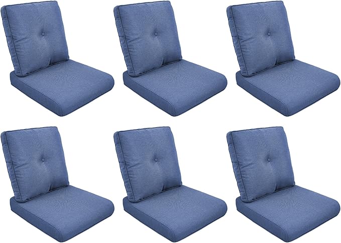 Patio Cushions for Outdoor Furniture - 22" x 25" x 4" UV Resistant Thick Foam Cushions Water Resistant Replacement Cushion for Outdoor Patio Furniture Chair/Sofa/Couch | Blue | 6-Pack |