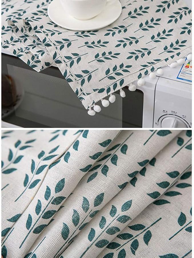 AKOAK 1 Pack 30cm x 90cm/11.81" x 35.43" Household Kitchen Microwave Dust Cover Cotton Linen Oven Cover with Storage Bag Home Decoration Accessories (Green Plants)