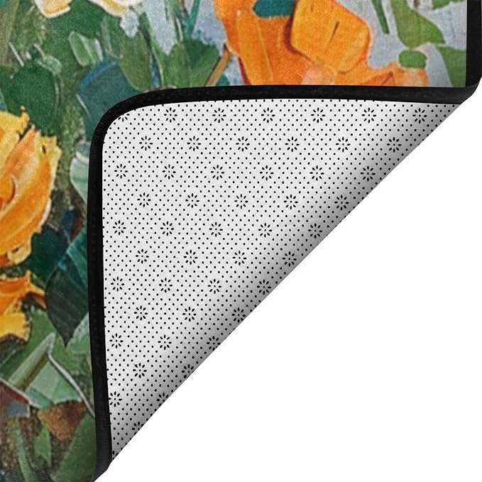 9CH Abstract Poppy Area Rug 7' X 5' Orange Yellow Poppies Rugs Non-Slip & Easy Care Flower Carpet for Living Room Kitchen Farmhouse Dorm Home Decor