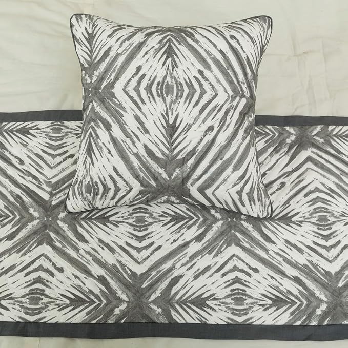 The HomeCentric King/Queen/Twin Grey & White Designer Queen 74"x18" Bed Runner with 2 Pillow Cover, Quilted Bed Scarf on Cotton Fabric - Grey Semblance