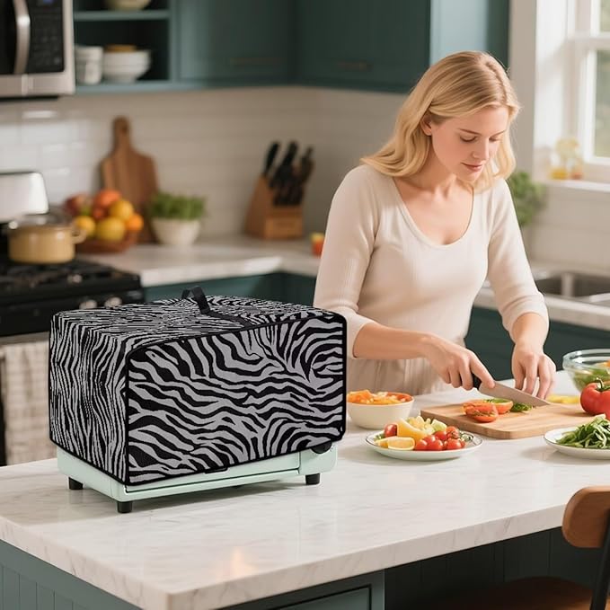 Grey Zebra Print Microwave Oven Dust Cover Dust-Proof Waterproof Microwave Toaster Oven Cover Easy to Clean Kitchen Machine Covers Case Protections Protector, S