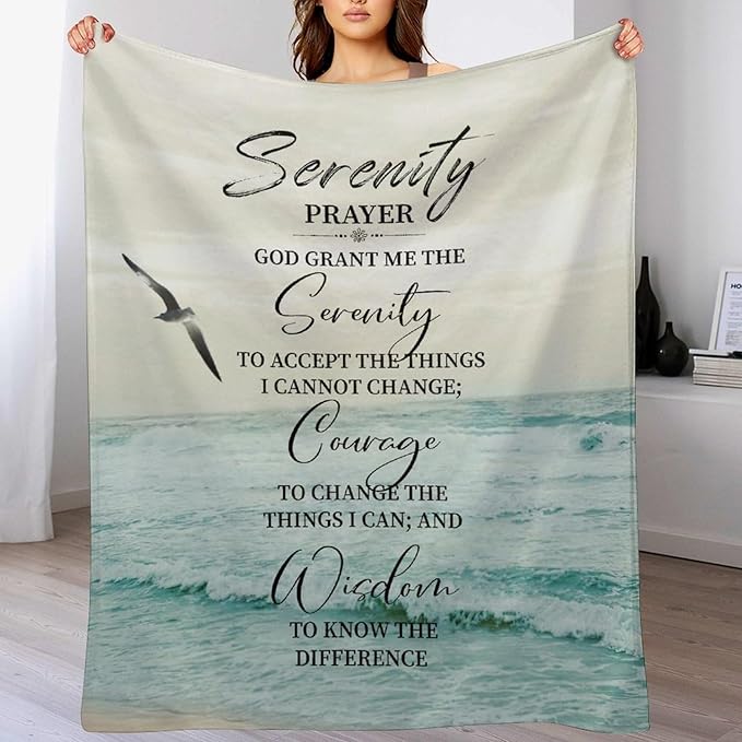 Serenity Prayer Blanket Christian Gifts for Women & Men Religious Throw Blanket Christian Blanket Bible Verse Blanket for Kids Adults Soft Warm Cozy Fleece Blanket for Couch Sofa Bed 50"x60"
