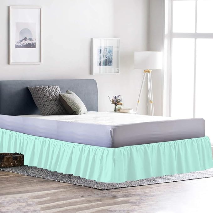 Bed Skirt - Ruffled Bed Skirt (Full XL, Aqua Blue) 12 Inch Drop Dust Ruffle with Platform, 100% Cotton 800 Thread Count Fabric - Dust Ruffle Bedskirt for Easy Fitting and Easy Care