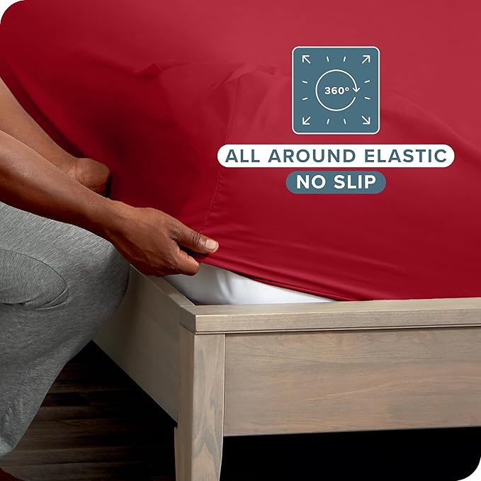 Bare Home 2-Pack Fitted Bottom Sheets Queen - Premium 1800 Ultra-Soft Wrinkle Resistant Microfiber - Deep Pocket (Queen, Red)