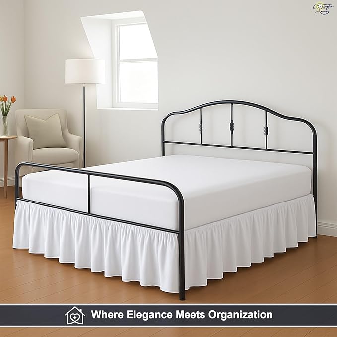 Cottington Lane Ruffled Bed Skirt Twin Size with Split Corner, Brushed Microfiber Hotel Quality White Dust Ruffle, 16 Inch Drop Gathered Bedskirt, Soft and Stylish, Shrinkage and Fade Resistant