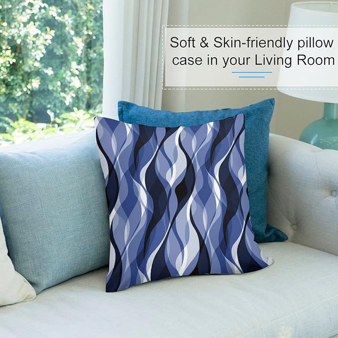 Navy Blue Throw Pillow Covers Modern Abstract Black and Blue Striped Decorations for Bedroom Living Room Farmhouse Sofa Pillows Bed Couch 20x20 Inch