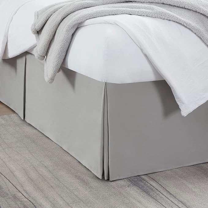 Nestl Silver Bed Skirt Cal King Size - Cal King Bed Skirt 14 Inch Drop - Brushed Microfiber Bed Skirts - Hotel Quality Pleated Bed Skirt - Shrinkage & Fade Resistant