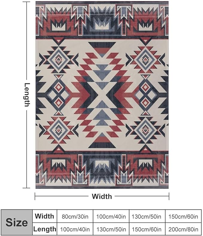 Southwest Blanket, Tribal Indian Throw Blanket Red Black Aztec Ethnic Geometric Print Blanket for Couch Bed Sofa Cover Throw Home Decor 30"x40"