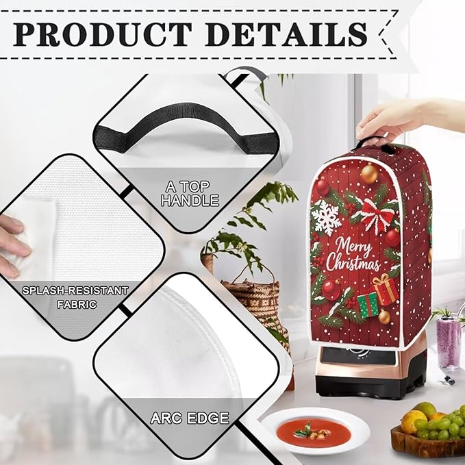 Merry Christmas Blender Cover Dust Cover for Kitchen Washable Food Processor Dust Covers with Handle Easy to Install Protection Covers for Stand Mixer Juice Machine Gift for Christmas