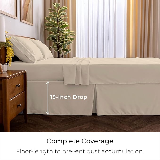 Mellanni Bed Skirt King Size - Bed Skirting - 15-Inch Tailored Drop Pleated Dust Ruffle - Hotel Luxury Bedding - Wrinkle, Fade, Stain Resistant - 1 Bedskirt (King, Beige)