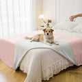 Waterproof Blanket for Bed King Size, Leak Proof Dog Couch Blankets Reversible, Pet Throw Sofa Furniture Protector Machine Washable-82 x108,Pink+Cream