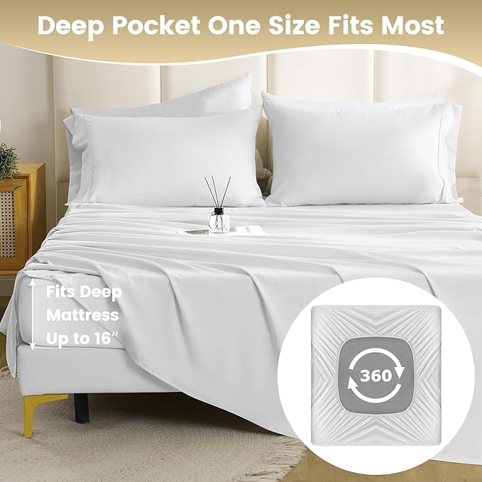 Twin Sheet Set - 3 Piece Super Soft Breathable Bed Sheet & Pillowcase Set, 16" Deep Pocket Hotel Luxury Wrinkle Free Easy Care Bedding Sheets, White