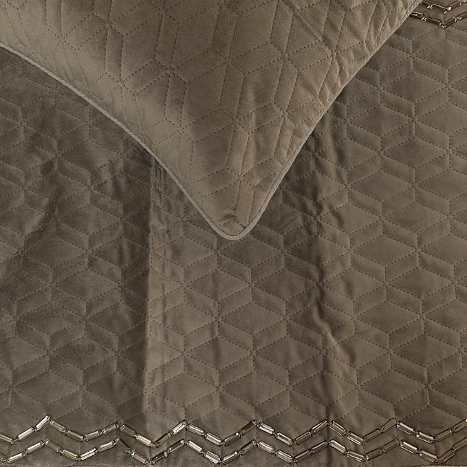 The HomeCentric King Queen Twin Gray Handmade Full 68"x18" Bed Runner Without Pillow Cover, Quilted & Crystals Bed Scarf on Velvet Fabric - Grey Diamond Symphony