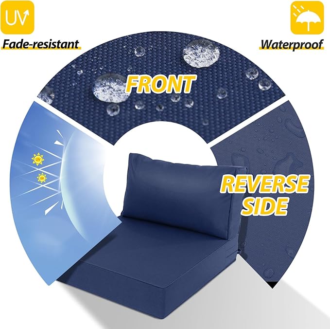 AAAAAcessories Outdoor Deep Seat Cushions, Waterproof, Fade-Resistant Patio Furniture Replacement Cushions, 23.5" x 25.5" x 5" + 23.5" x 13.5", Set of 2, Navy Blue