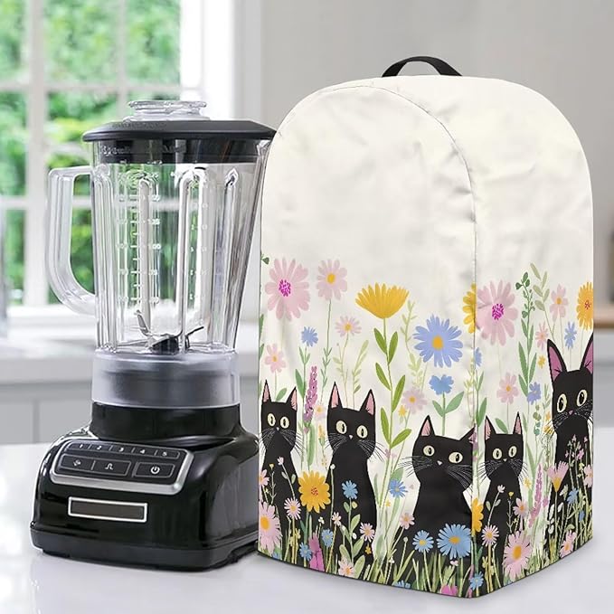Flowers Black Cats Blender Cover Dust Cover Appliance Dust Cover for Small Food Processor Coffee Maker Juice Maker, Easy Clean