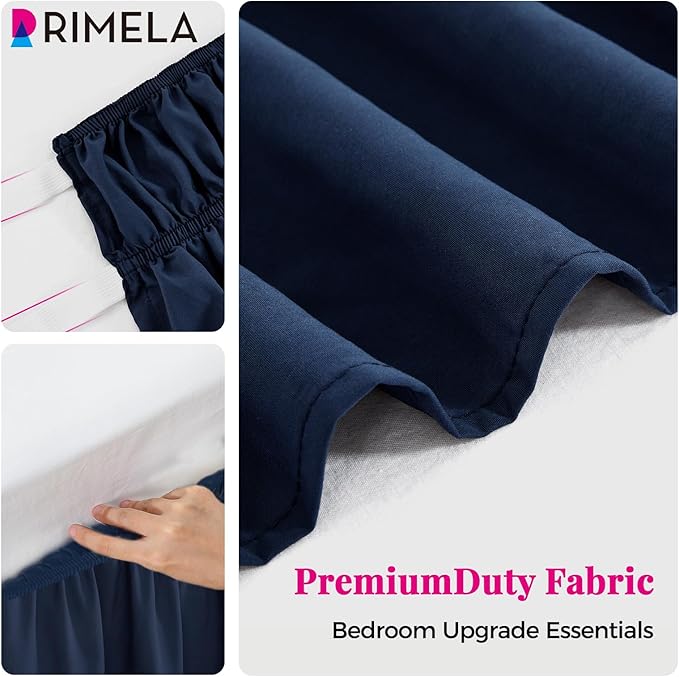 RIMELA Navy Blue Bed Skirt Queen Size 15 Inch Drop, Elastic Bed Skirting for Bed Base and Frame, Bedding Dust Ruffle Easy to Install, Lightweight Wrap Around Adjustable Bedskirt