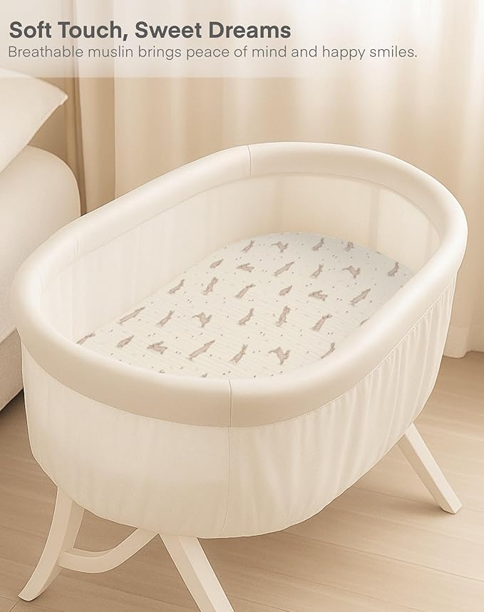 Muslin Bedside Bassinet Sheets 2 Pack, 33x20 Fitted Ultra Soft & Breathable Bedside Sleeper Sheets, Ideal for Baby Girl and Boy, Perfect for Newborns (Strawberry & Pale Pink)