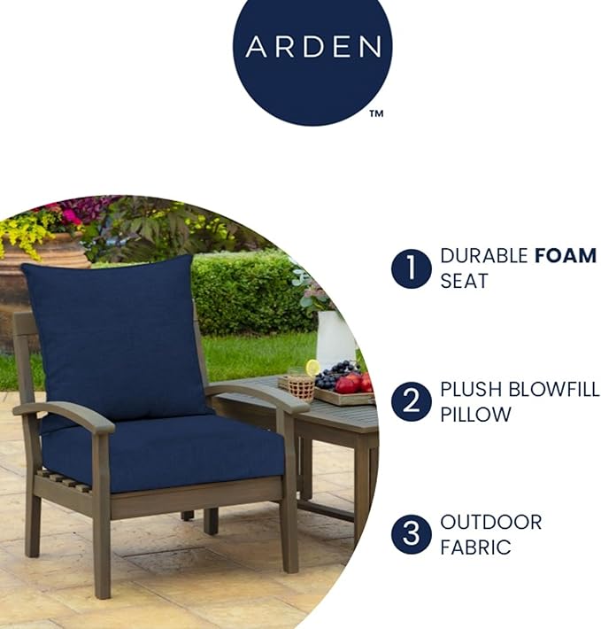 Arden Outdoor Foam Deep Seat Cushion Set, 24 in x 24 in, Weather-Proof, Rain-Proof, Fade Resistant Patio Cushion, Bottom and Back Cushion for Chair, Sofa, and Couch Sapphire Blue Leala