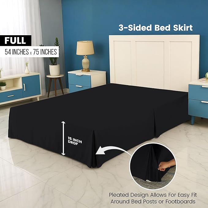 Utopia Bedding Full Bed Skirt - Soft Quadruple Pleated Ruffle - Easy Fit with 16 Inch Tailored Drop - Hotel Quality, Shrinkage and Fade Resistant (Full, Black)