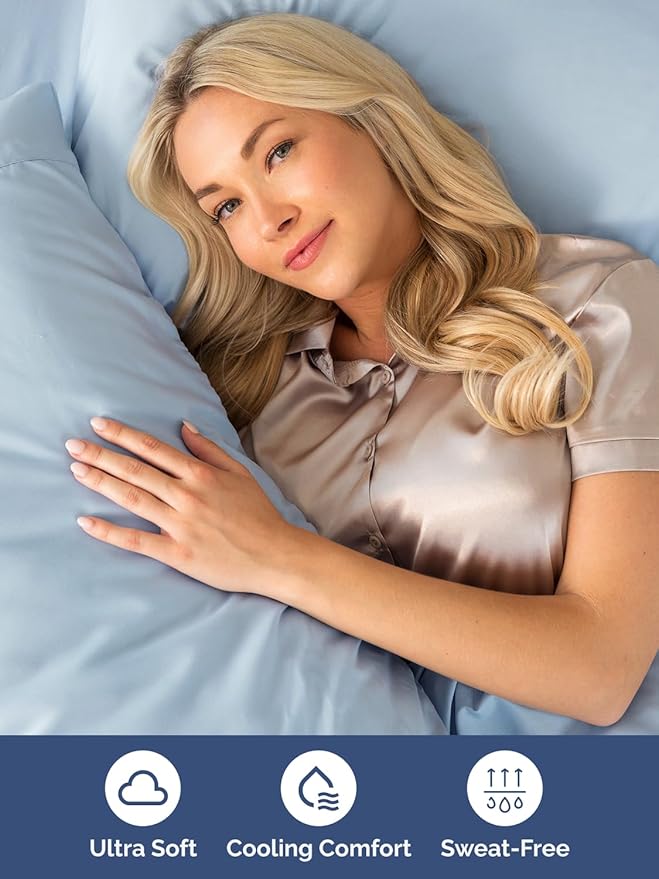 Extra Deep Pocket King Sheets - 4 Piece Breathable & Cooling Bed Sheets - Hotel Luxury Bed Sheet Set - Soft, Wrinkle Free & Comfy - Easily Fits Extra Deep Mattresses - Deep Pocket Sky Blue Sheets Set